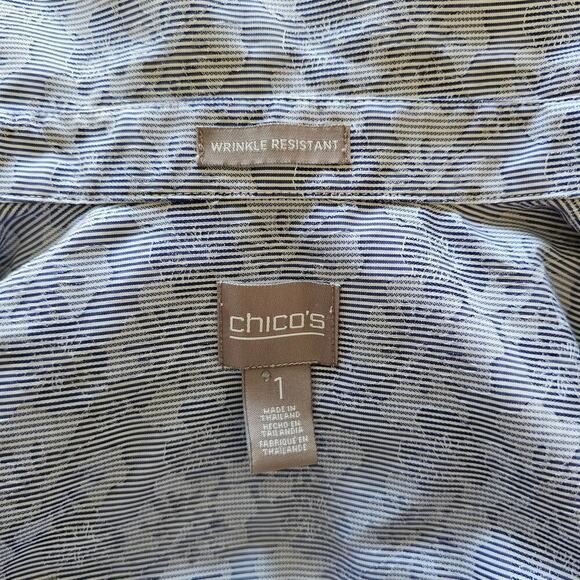 Chico's blue striped floral button down sz medium - Picture 6 of 7